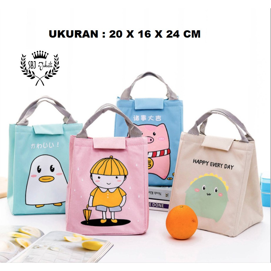 Lunch bag Tas bekal Insulated lunch bag seri HAPPY LIFE UKURAN BESAR