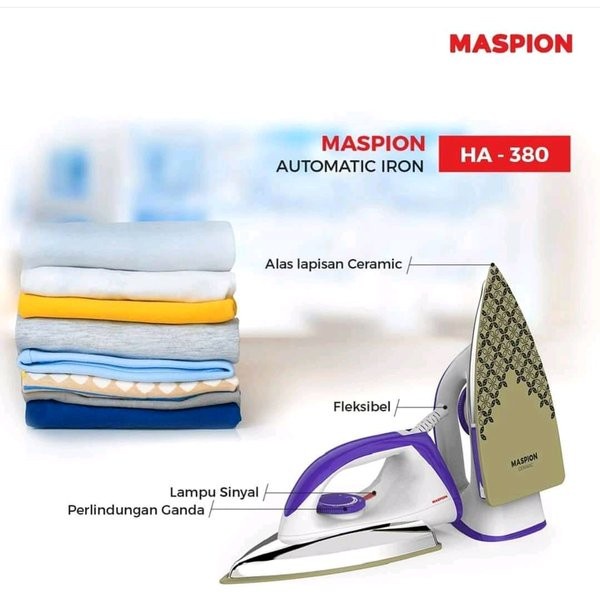 Maspion Setrika HA-380 Dry Iron HA380 Gosokan Baju HA 380 Ceramic