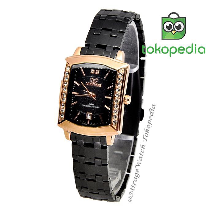 KUALITAS TERBAIK JAM TANGAN MIRAGE WANITA PERMATA 7442L HITAMROSEGOLD TERLARIS