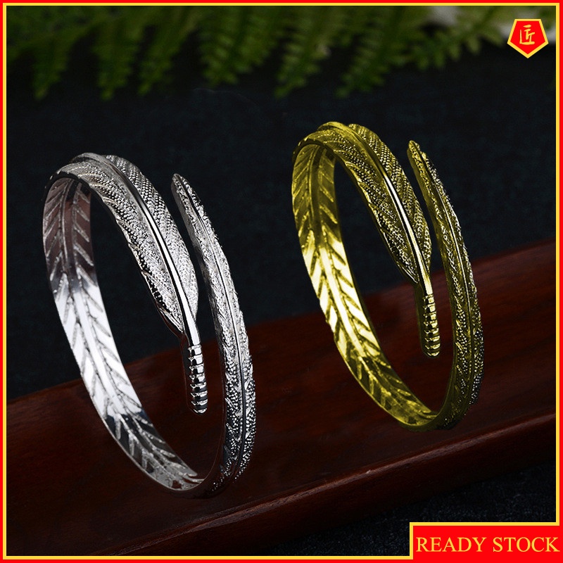 [Ready Stock]Women's Fashion Vintage Silver Feather Bracelet