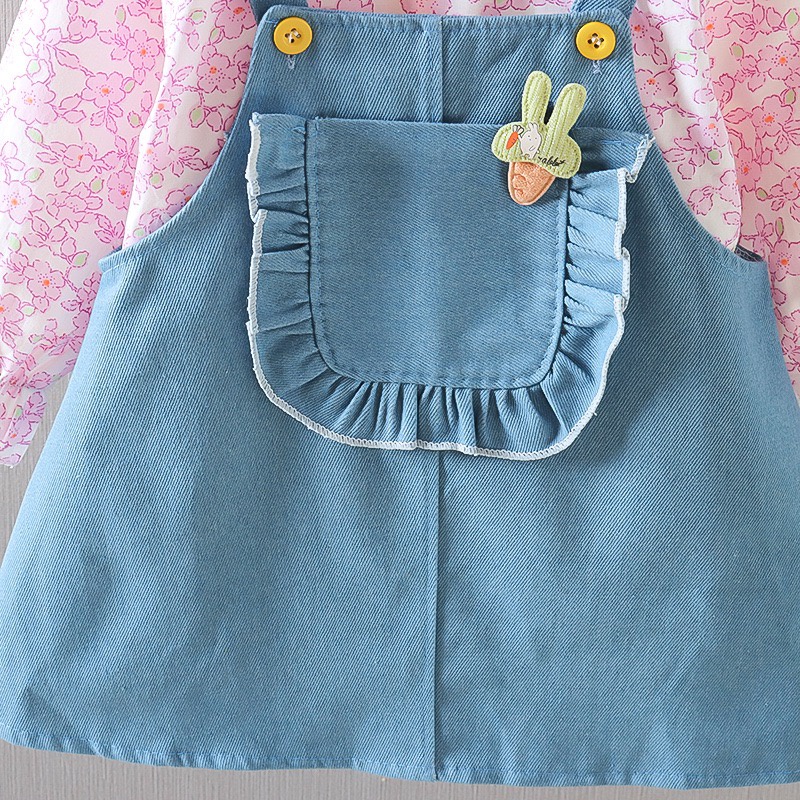 【Happy Baby】0- 4Tahun QZ-71 Setelan Terusan Soft &amp; Elegant Dress Bahan Jeans  Ringan