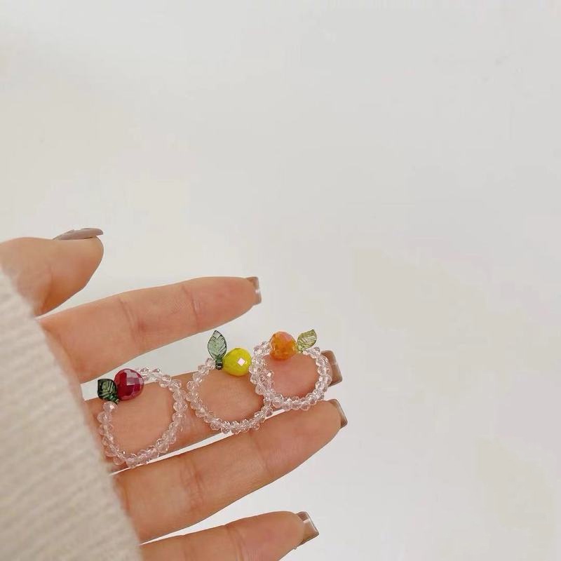 Sweetheart Fruit Elastic Ring, Crystal Color, Cute, Fresh, Hyuna Style Ins Sen System