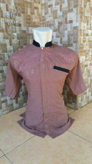 Baju Koko Pria Lengan Pendek Hem Bordil Motif Kombinasi Alusan / Halus Murah NR_Outfit Official COD