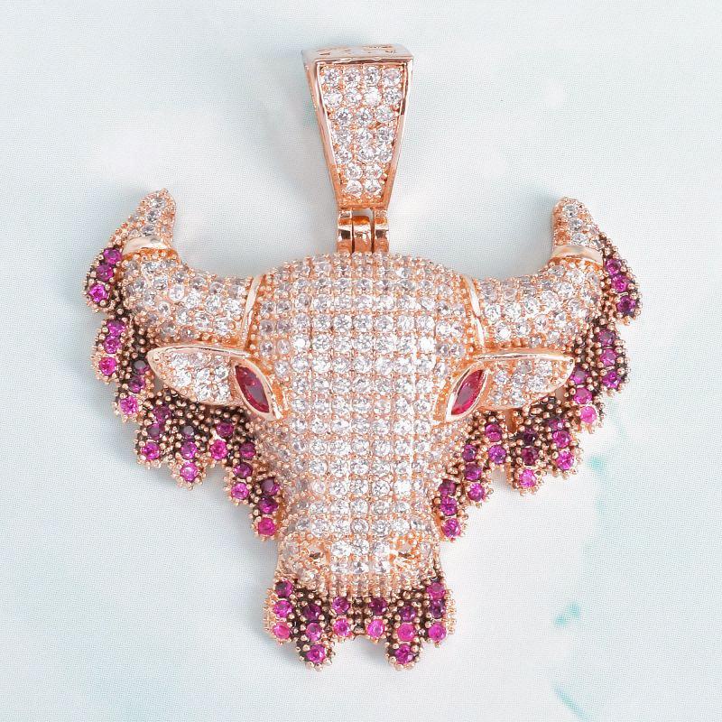 Kalung Liontin Kepala Banteng Aksen Zircon Gaya Hip Hop Untuk Unisex