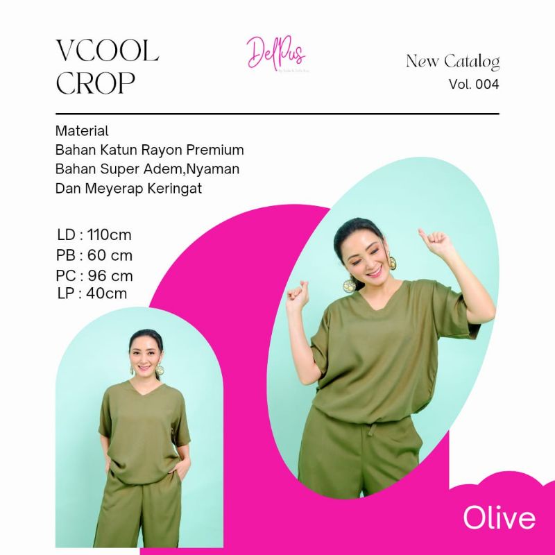 DELPUS Oneset Vcool Crop by Della Puspita Setelan Setcel One Set Pakaian Baju Tidur Wanita BAHAN RAYON PREMIUM ADEM-DELPUS OLIVE
