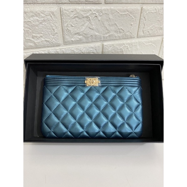 Chanel O Case Small Chanel Boy Blue Metallic Gold Hardware