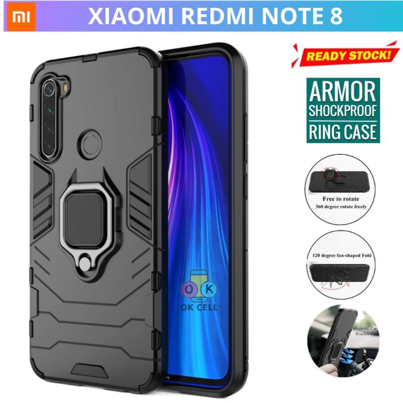 Hardcase Armor Xiaomi Redmi Note 8 / Hard Case Ring Redmi Note 8 Holder Stand Transpomer Original