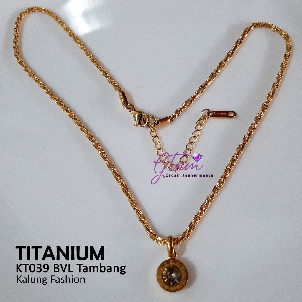 kalung titanium wanita tambang liontin bulat anti karat anti luntur kt039