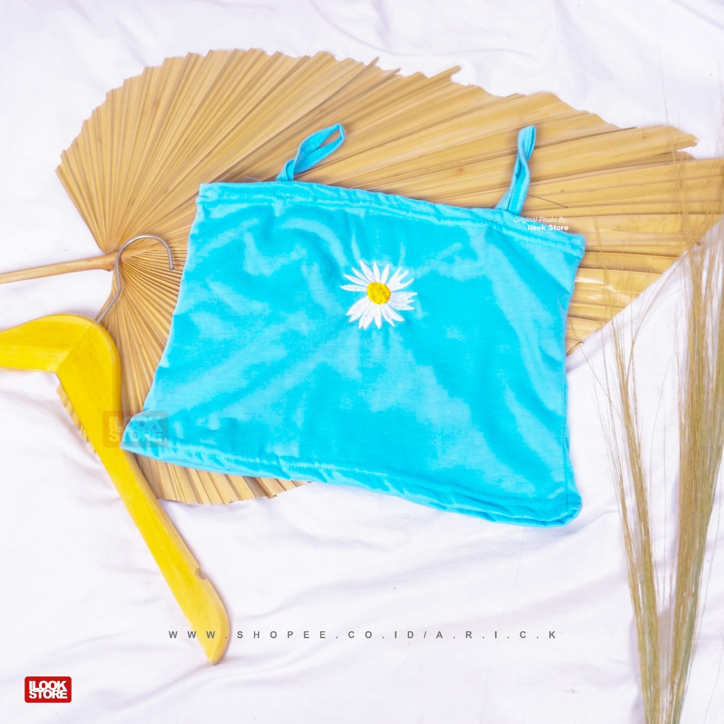 Tanktop daisy - tank top wanita - tank top crop - pakaian dalam - bordir-TT Daisy >< Biru