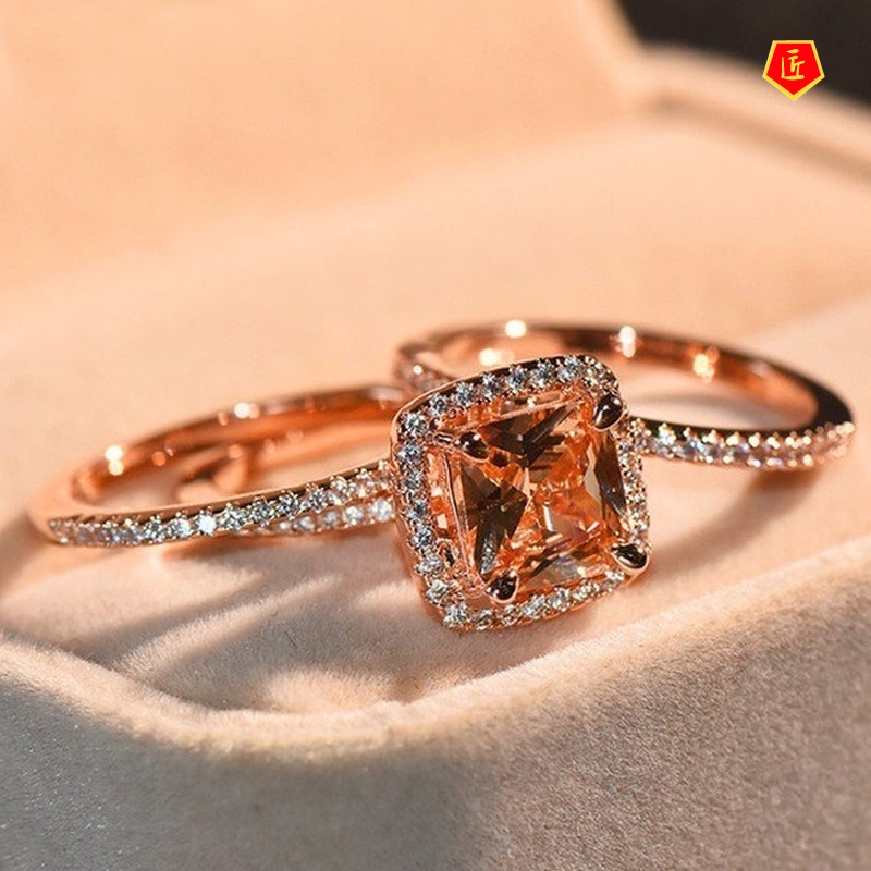 [Ready Stock]Fashion 18K Rose Gold Full Diamond Three Ring Set