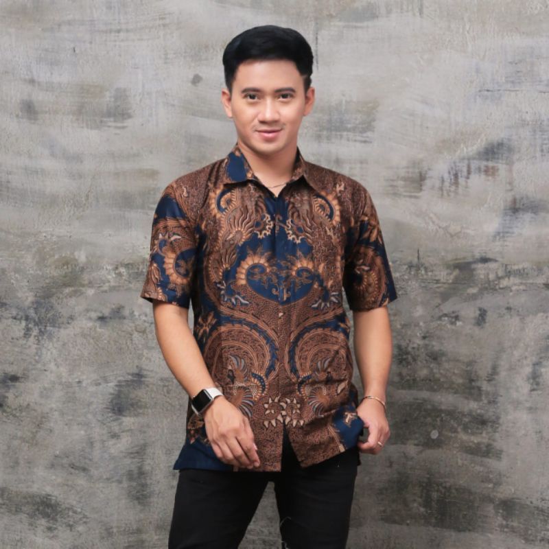 Batik Warna Dongker Couple Bapak Dan Anak Lengan Pendek