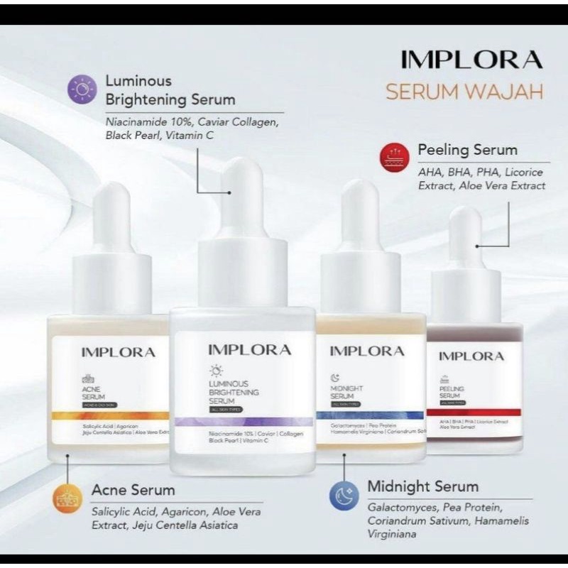❤mawarjingga❤ IMPLORA Face Serum | Serum Wajah Acne | Brightening | Peeling