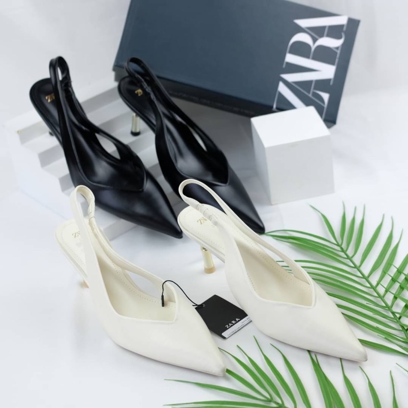 Sepatu Kulit Hak Tinggi Wanita ZR Elegant Leather Slingback High Heels 7cm Premium Import, Ujung Lan