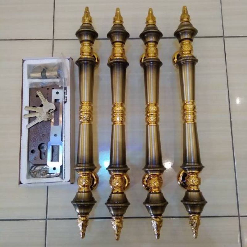 tarikan pintu minimalis gagang full kuningan + bodi kunci