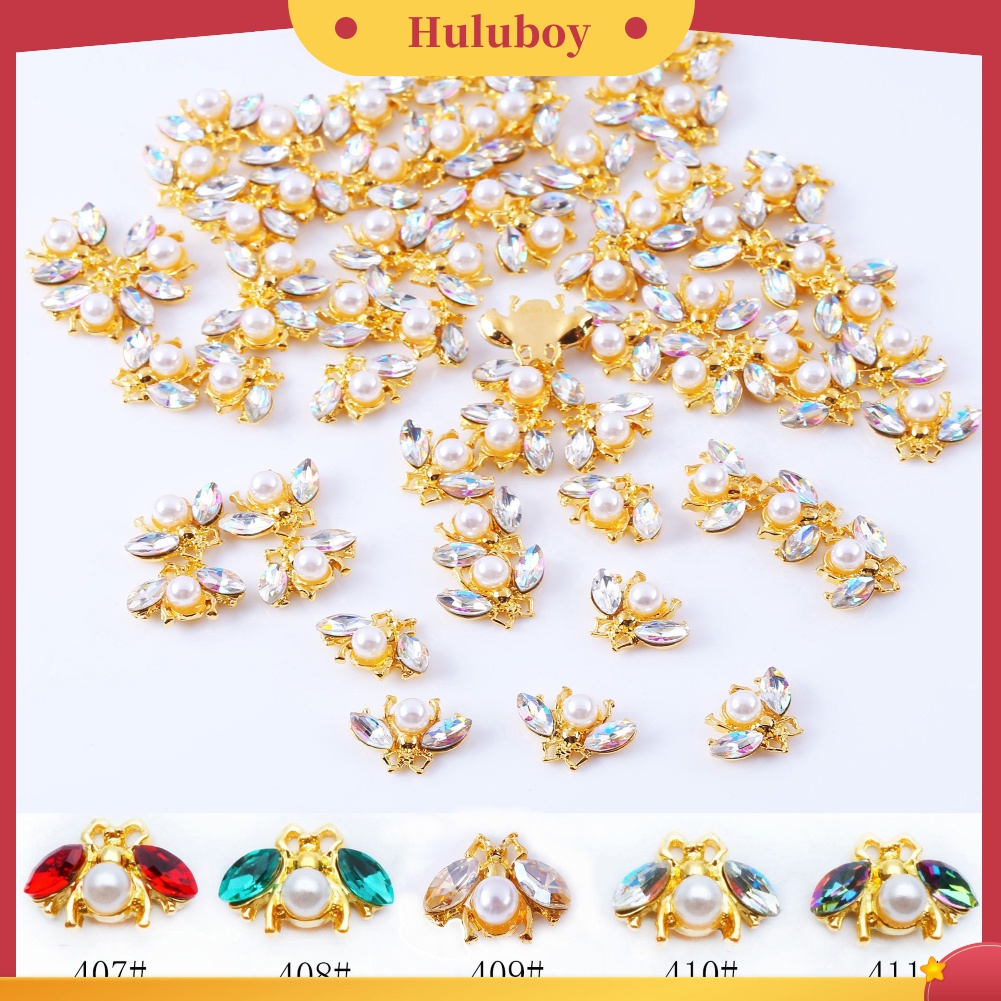 Huluboy Huluboy♡ 10pcs Ornamen Bentuk Lebah 3D Aksen Mutiara Dan Berlian Imitasi Untuk Dekorasi Manicure