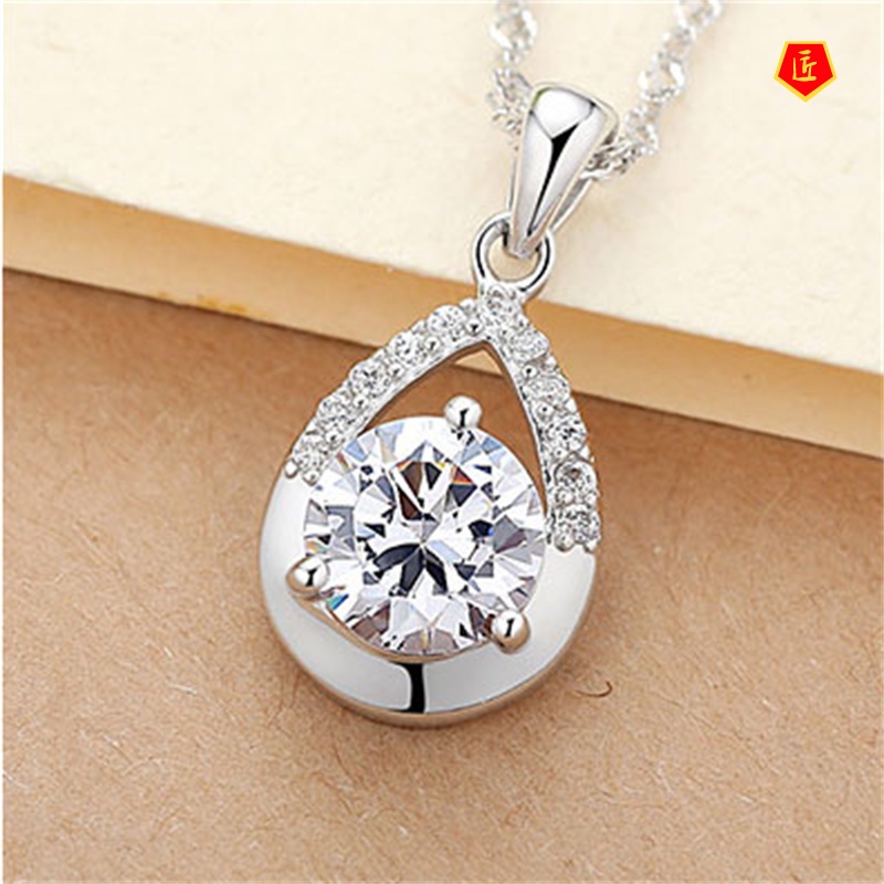 [Ready Stock]Faith Crystal Pendant Silver Necklace Female Birthday Present Elegant Fashion