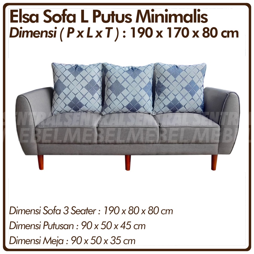 Sofa L Putus Minimalis Elsa - sofa 3 seater + putusan + meja