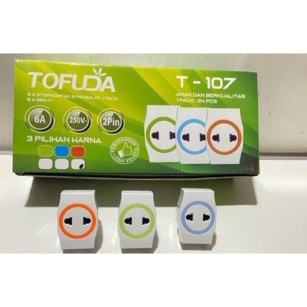 TOFUDA Steker T Multi Warna 3 Lubang Colokan T Sambungan SNI