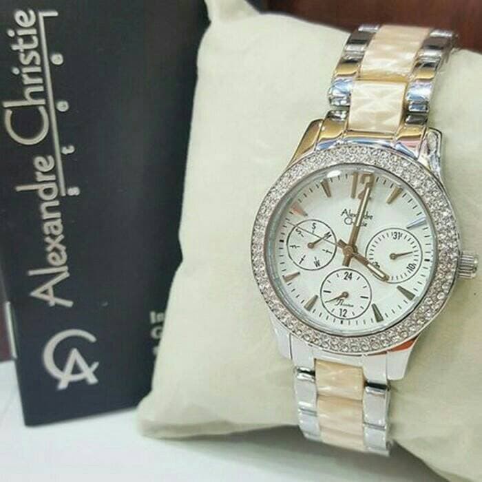 JUAL JAM BRENDED WANITA MURAH I  ALEXANDRE CHRISTIE AC 2608 WANITA ORIGINAL SILVER CREAM  I TERLARIS
