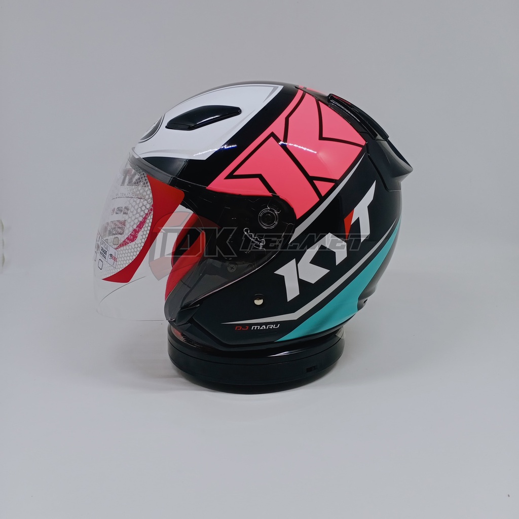 Helm Half Face KYT DJ Maru Motif Seri 17 Black Aqua Blue Fuxia Fluo Warna Biru Hitam Putih Pink Ori 