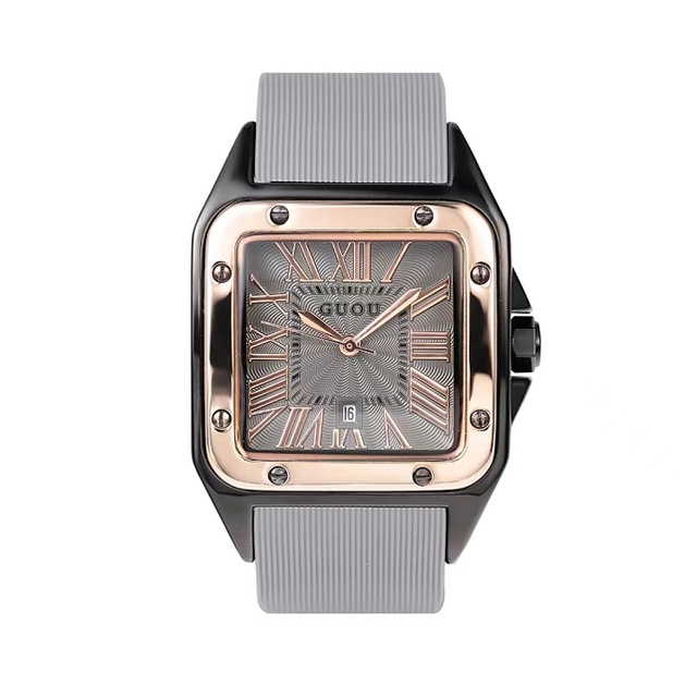 100%ORI GUOU【COD】2022 NEW  Jam tangan wanita Jam tahan air  Jam tangan sederhana jam tangan persegi skala Romawi Jam tangan pasangan-Emas abu-abu】