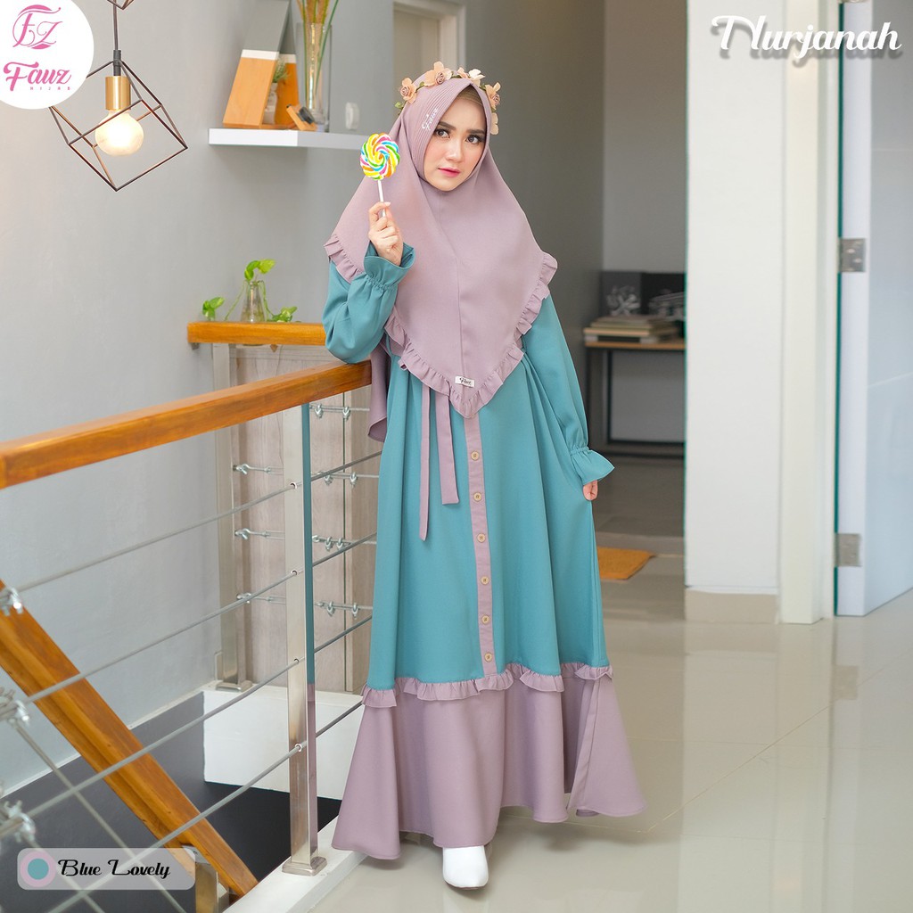 NURJANAH DRESS BLUE LOVELY XL || Gamis Set Syari Original by Fauz Hijab