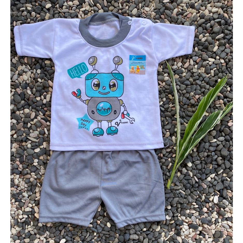 setelan baju anak perempuan/laki-laki lengan pendek 3-18 bulan motif robot