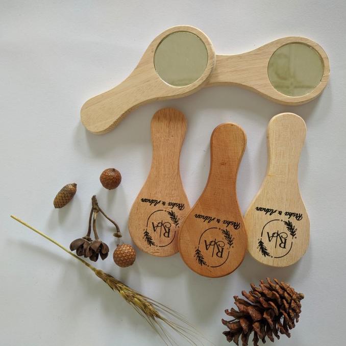 cermin kayu cermin bulat cermin mini cermin gagang