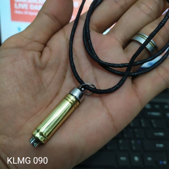 Fashion / Kalung Pria Wanita Kulit Imitasi Kepang Liontin Bentuk Tabung Bahan Stainlees