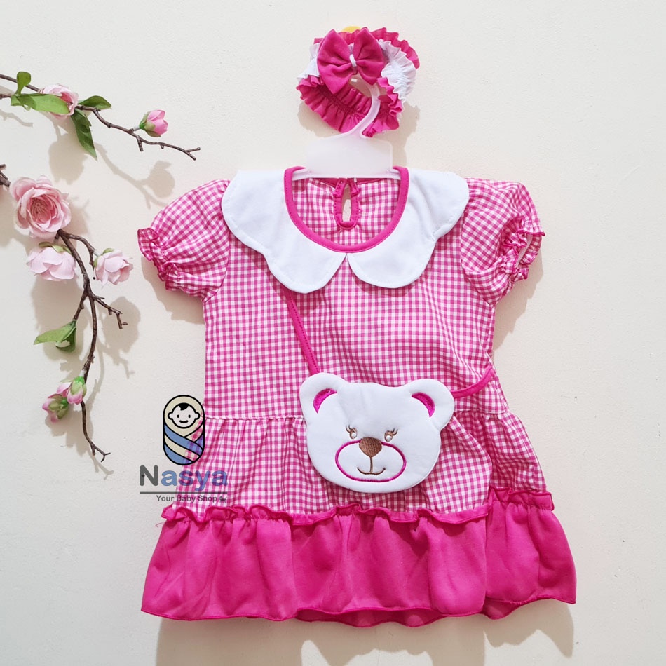 [ PROMO 7.7 ] [P-028] New Arrival Dress Bayi Motif Animal Lucu (0-6 bulan) Bonus Bandana