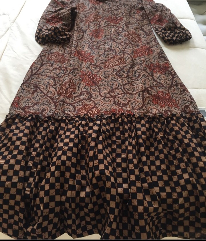 Pakaian Muslim Wanita Gamis Batik Manggar Gamis Dewasa  Batik Kombinasi Sambungan Bawah Tangan Karet