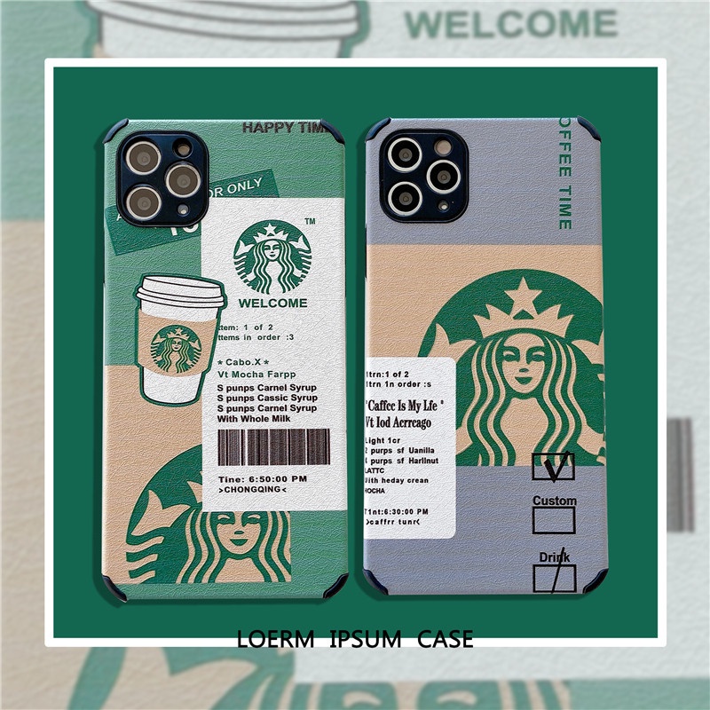 Starbucks Leather shockproof phone case 11 12 PRO MAX XR X XS 6 6s 7 8Plus High Quality material Brand Soft Casing Cover