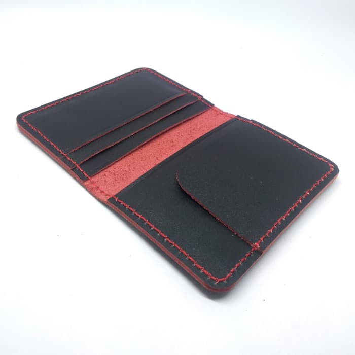 dompet kartu kulit asli card wallet warna hitam polet merah PHWL264