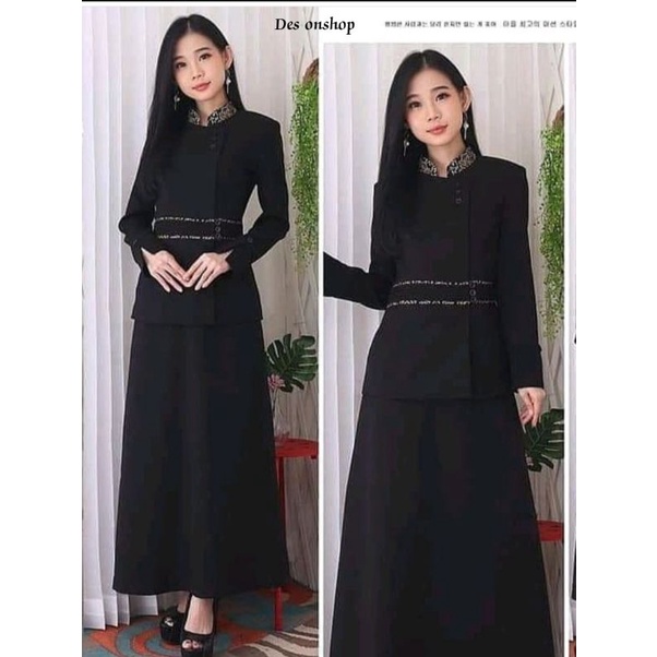 Stelan blazer pns pemda guru hitam batik rok A 600