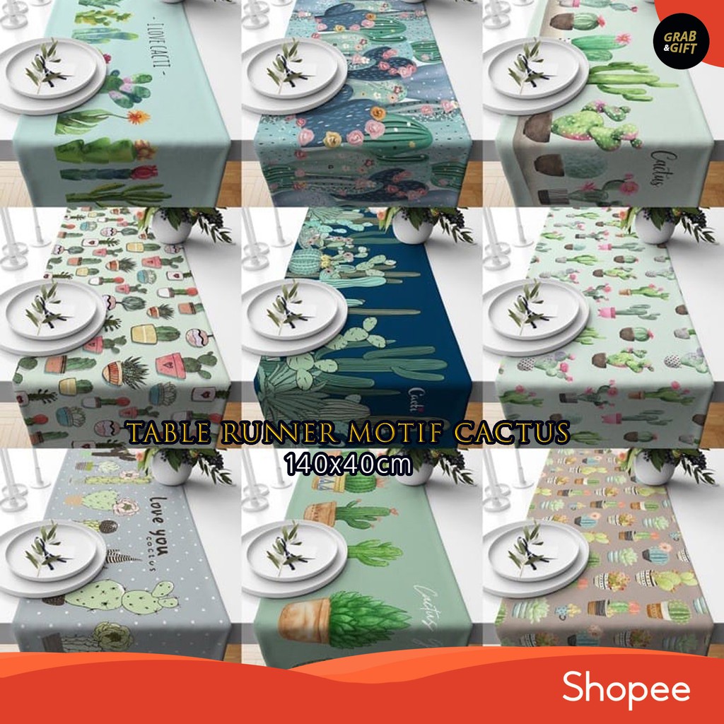 Taplak Meja Panjang Table Runner Motif Tanaman Kaktus / Cactus Plant