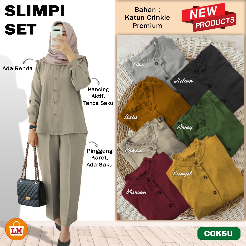 Setelan Baju Celana Wanita Muslim SLIMPI SET Katun Crinkle  All Size Big Size XL - XXL LMS 29288