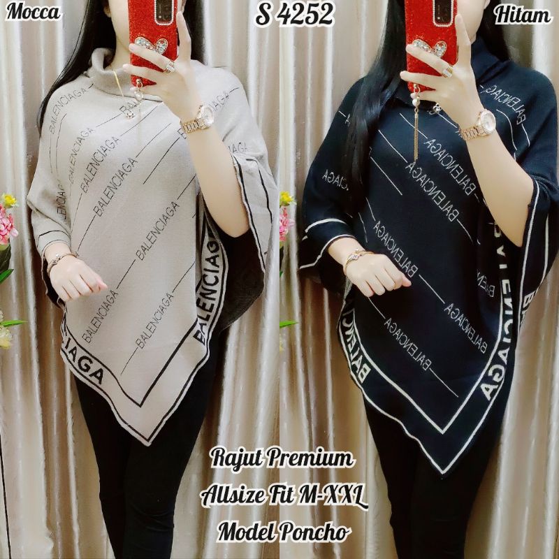 4252 #Atasan Rajut  Premium Poncho  Balanciaga