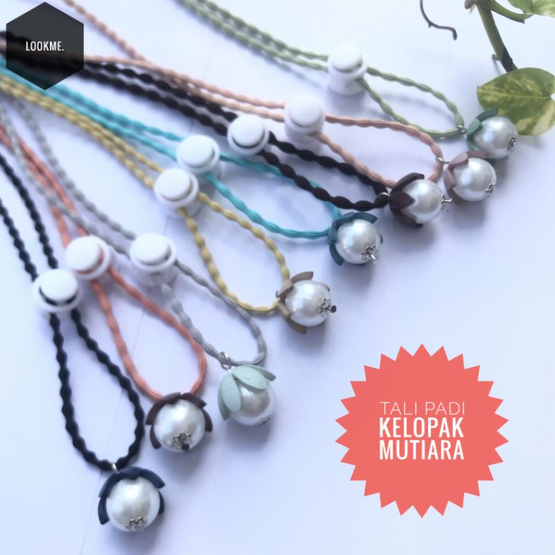 strap masker TALI PADI MUTIARA KELOPAK/strap masker hijab/kalung masker/tali masker/dinova store