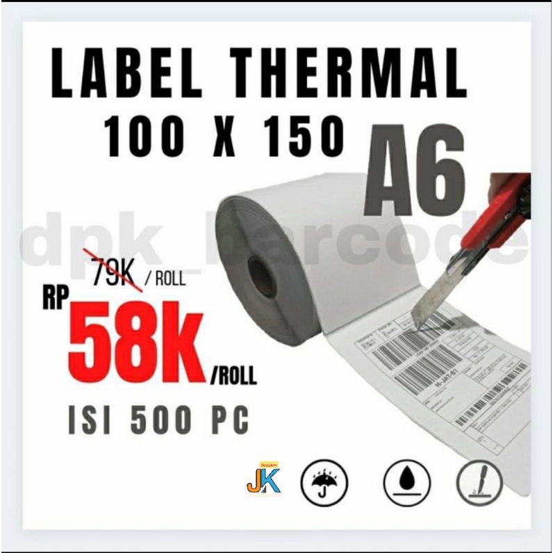 

label barcode 100x150 A6 Kertas resi direct thermal sticker WATERPROOF kertas thermal untuk resi