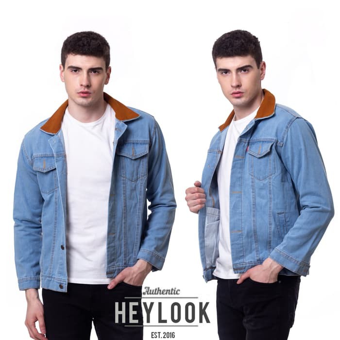 JL22 Tren Fashion Musim Gugur Dan Musim Dingin Jepang Ditambah Beludru Jaket Denim Pria Musim Dingin