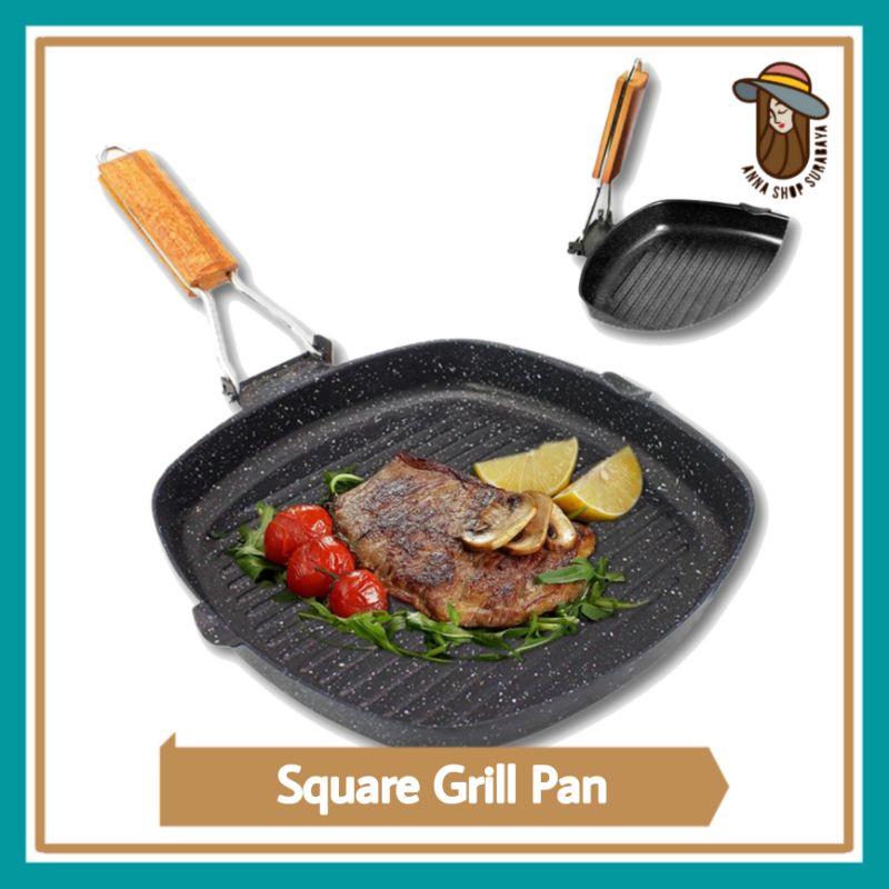 SQUARE GRILL PAN 20cm TEFLON Wajan BBQ Bakaran Sate Serbaguna