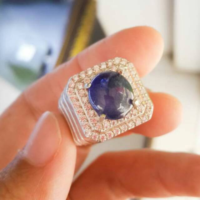 Cincin perak pria batu blue safir afrika 011