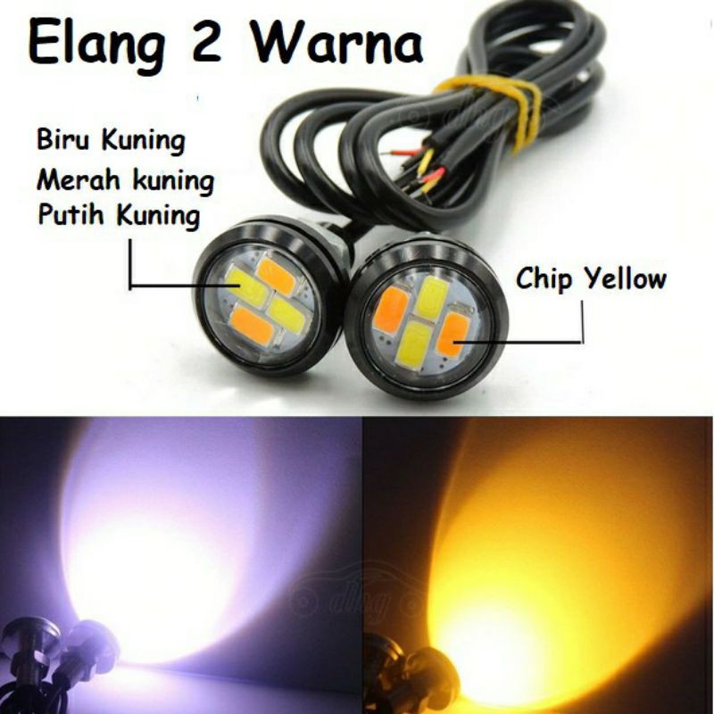 Lampu LED Mata Elang baut 2 warna, 2in1 Eagle Eyes Sein Senja rem Mobil Motor DC 3 kabel-1