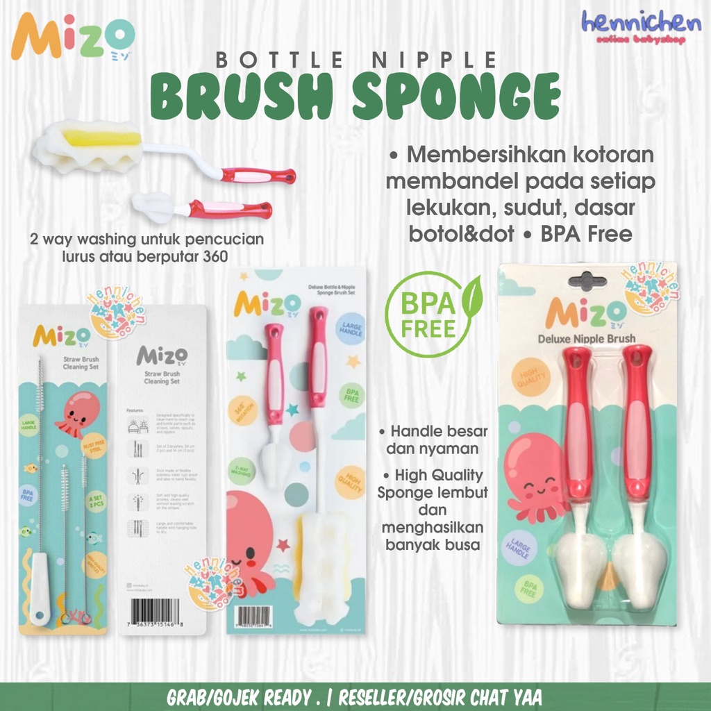 Mizo Bottle Nipple brush sponge SIKAT BOTOL busa / Deluxe Nipple Brush / Straw Brush Cleaning Set