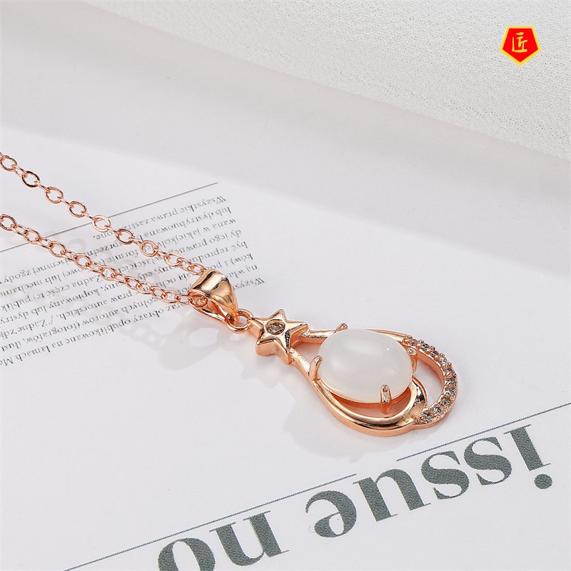 [Ready Stock]Fashion Hetian White Jade Pendant Necklace Women's Simple Elegant