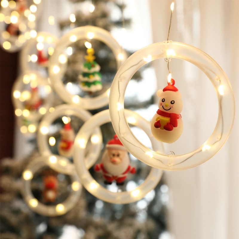 Lampu String LED Desain Snowman Snowflakes Santa Claus Untuk Dekorasi Pohon Natal