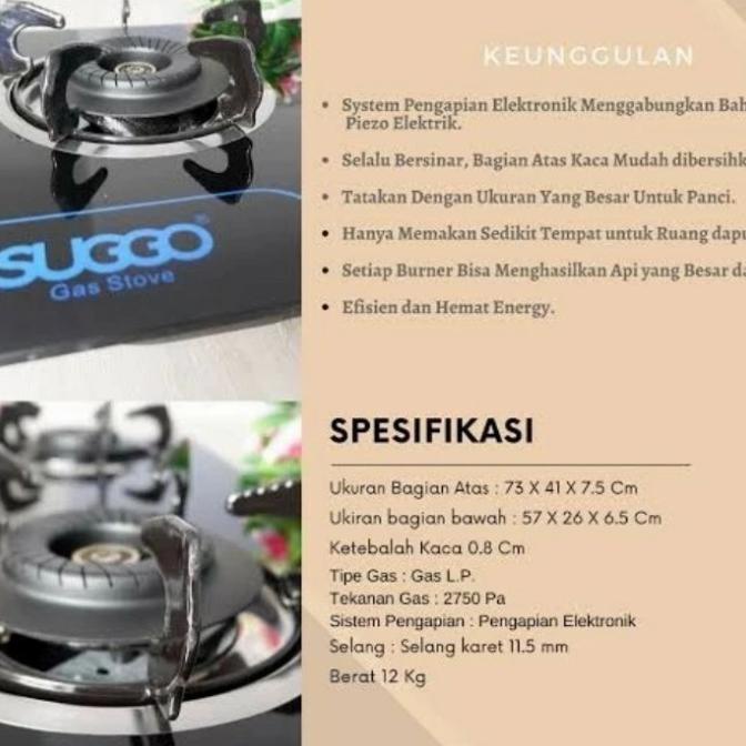 Kompor Gas 2 Tungku Kompor Tanam/ Meja Gas Kaca 2 Tungku Suggo Sg-208