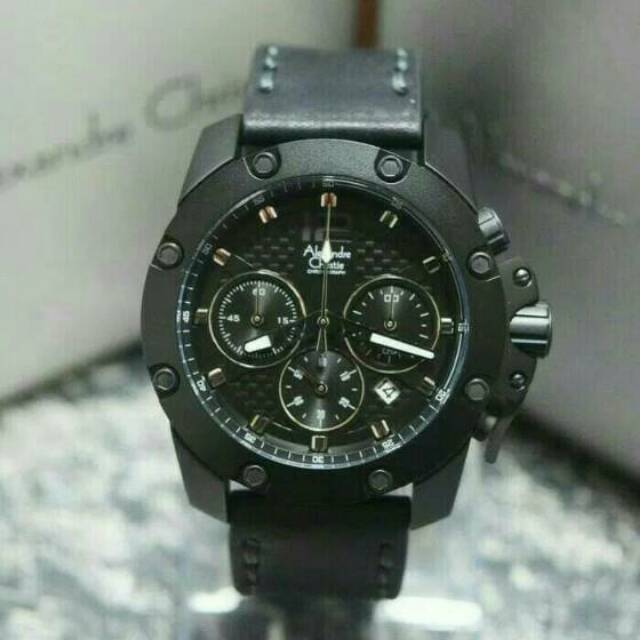 ORIGINAL JAM TANGAN ALEXANDRE CHRISTIE AC 6290 PRIA ROSEGOLD BLACK LEATHER BROWN ORIGNAL