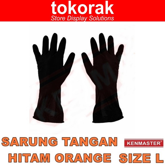 KENMASTER SARUNG TANGAN KARET LATEX L HITAM/ORANGE BERKEBUN