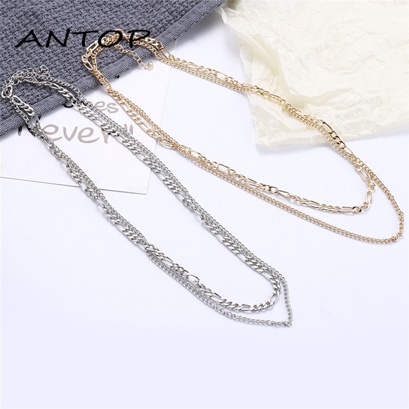 Eropa Retro Double Layer Kalung Fashion Sederhana Wanita Pria Kalung Aksesori ANTOP